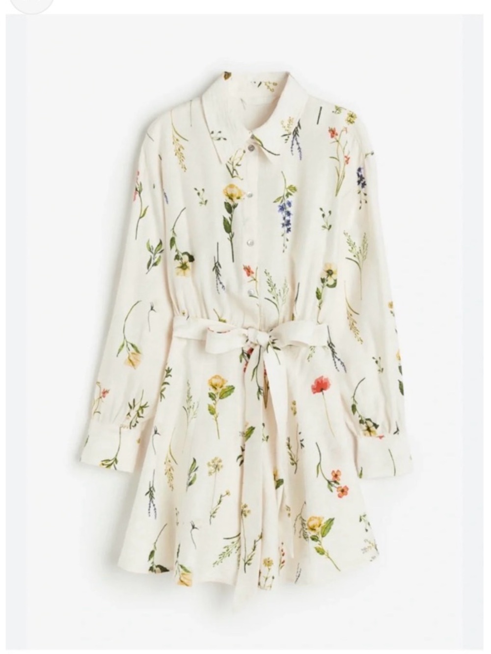 H&M Cream Floral Button-Front Shirtdress with Belt - Picture 3 of 4